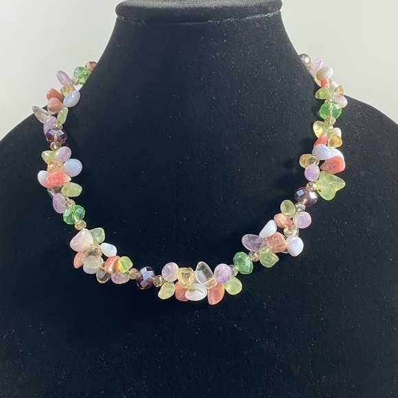 Jewelry - Necklace Natural Stones and Faceted Glass Crystal Beads Sterling Silver …